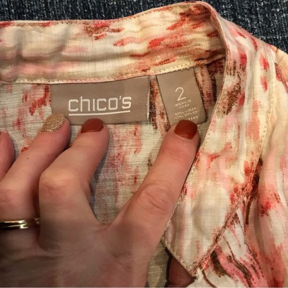 Chicos Watercolor Linen Open Front Jacket Cardigan - M - Picture 5 of 5